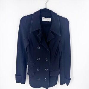 AUDE LA Black Double Breasted Blazer Jacket Women Size 2 Peplum Style